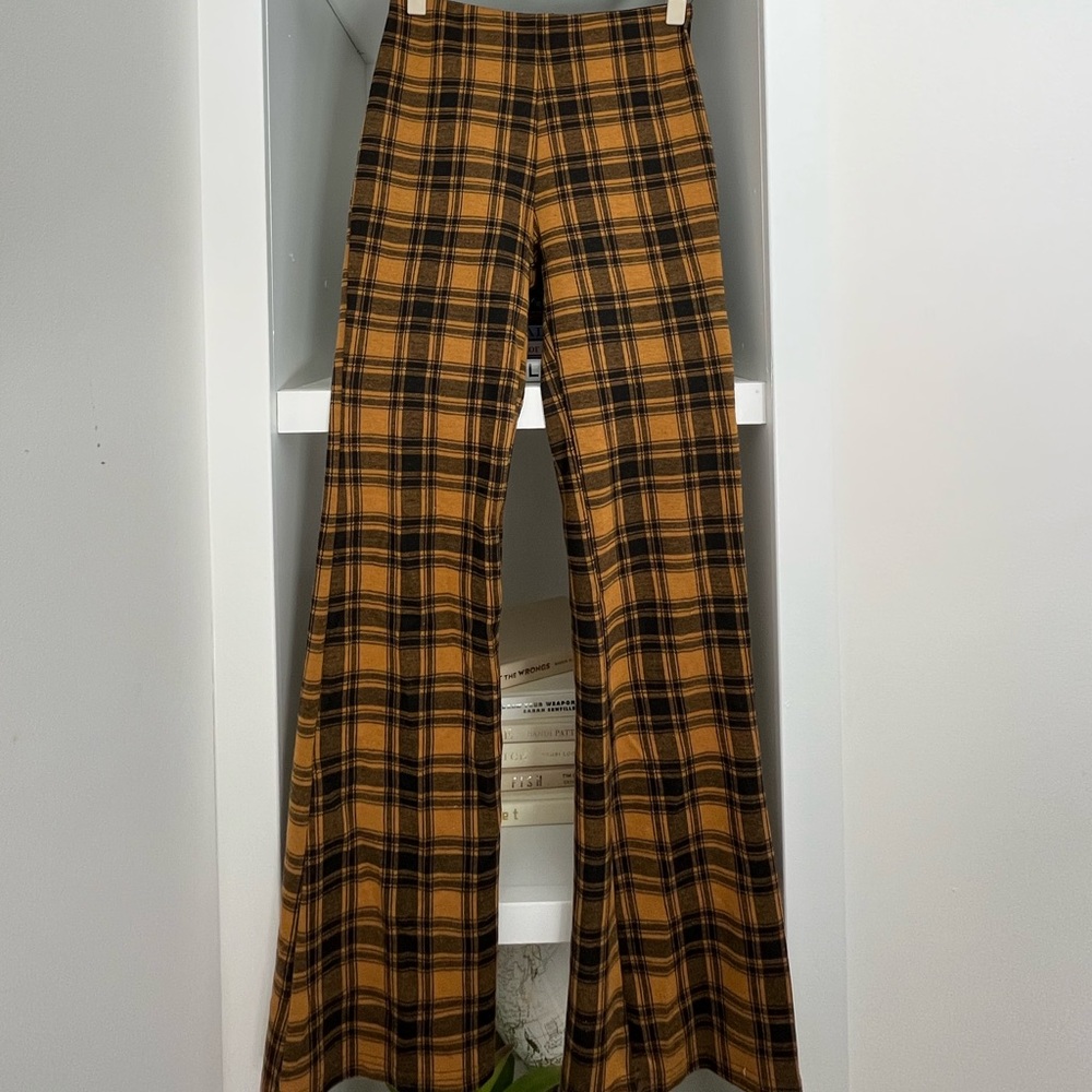 Yellow Plaid Flare Pants.